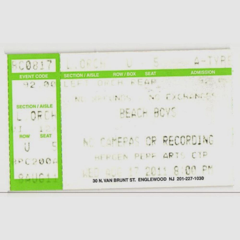 2011 Beach Boys Concert Ticket Stub Englewood NJ